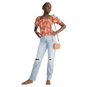 Madewell (Re)sourced Georgette Lucie Puff-Sleeve Smocked Bodice Top